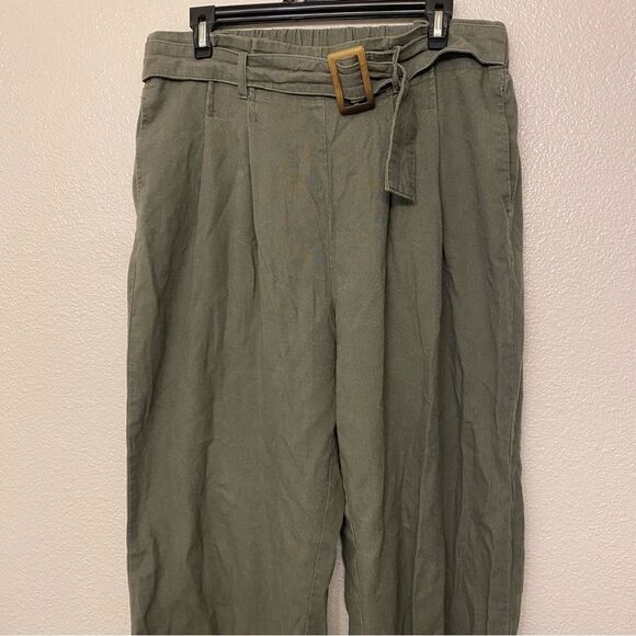 Si Sono sage green linen blend belted wide leg hi rise trouser pants pull on L - Picture 3 of 9